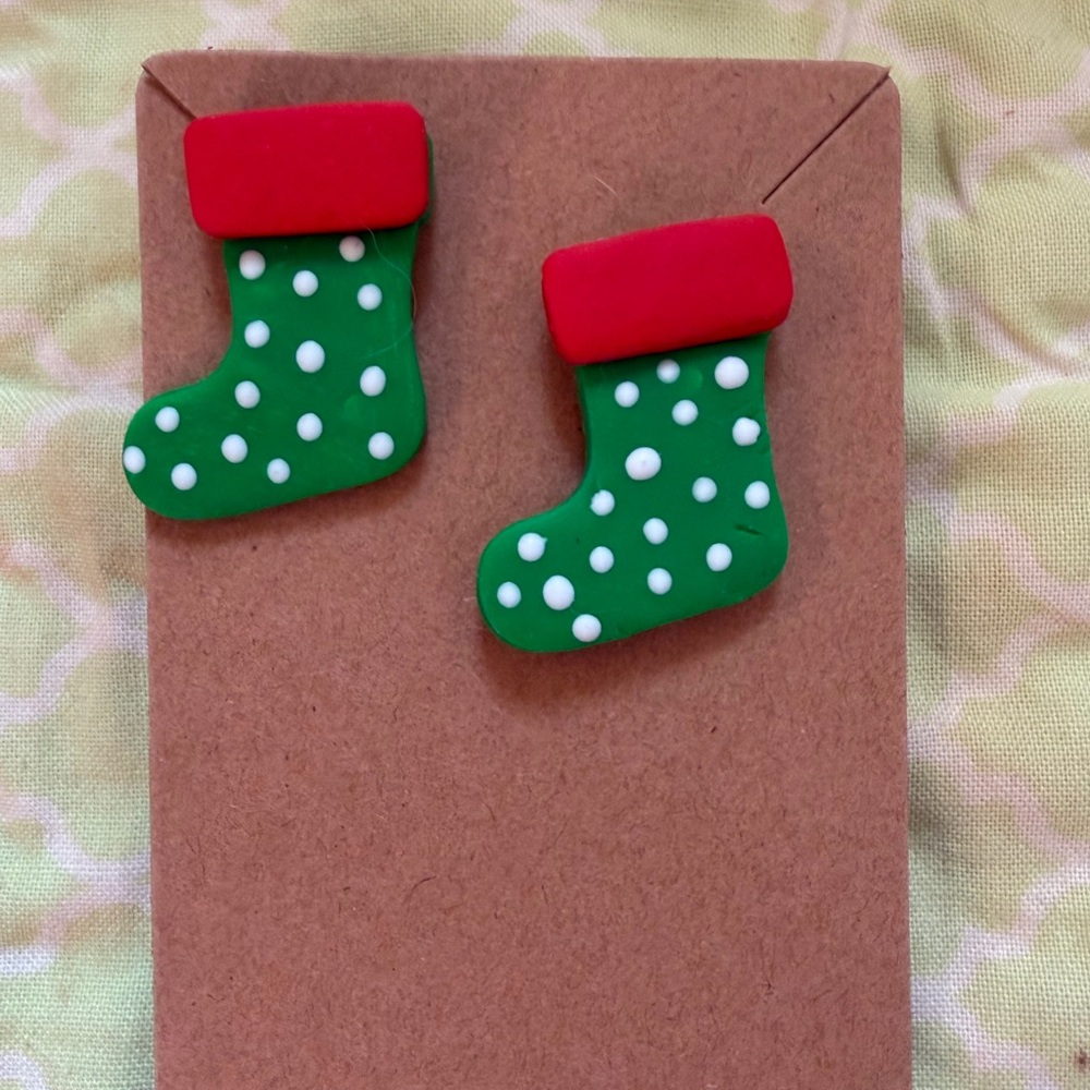 Festive Green and Red Stocking Handmade Polymer Clay Earrings